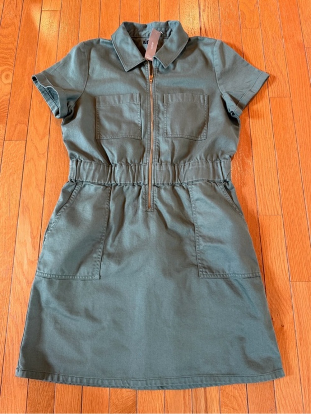 New NWT $138 J.Crew Zip-Front Denim Jeans Zip Front Dress Utility Green Size 8